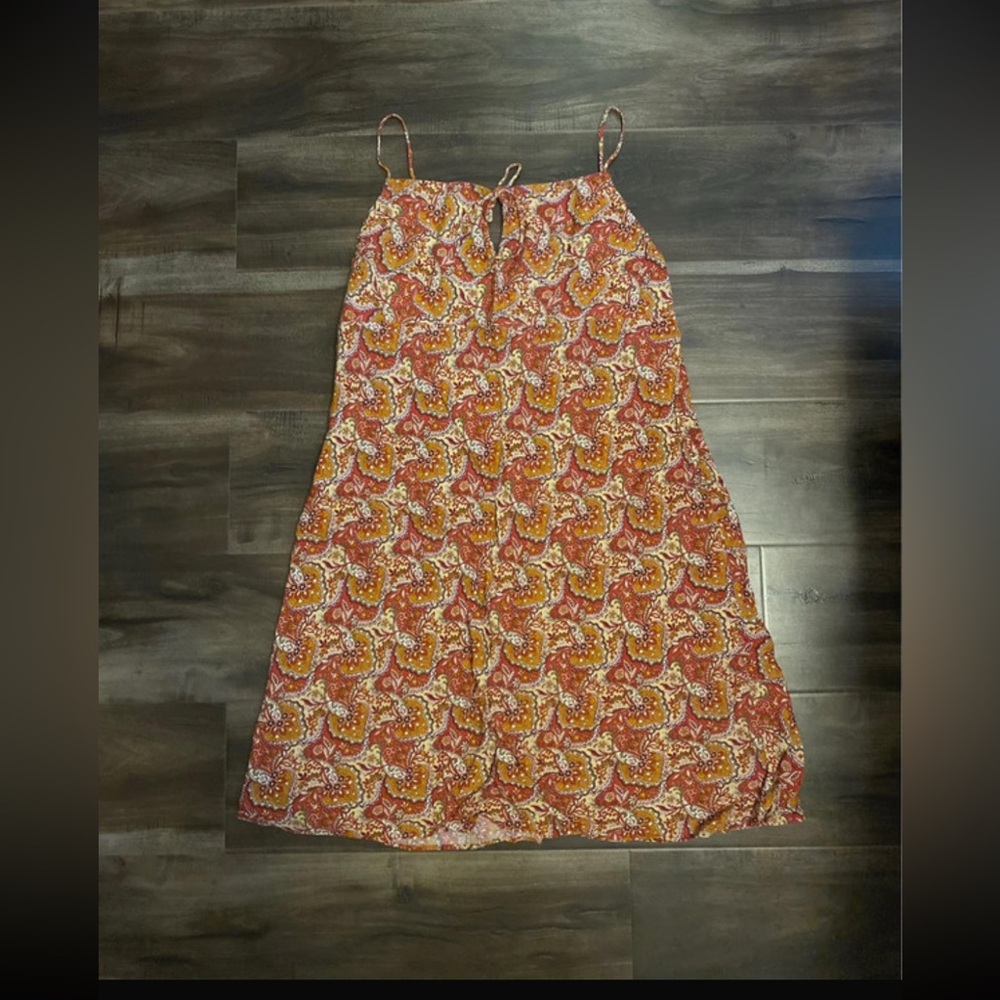 LOFT Red and Yellow Patterned Dress